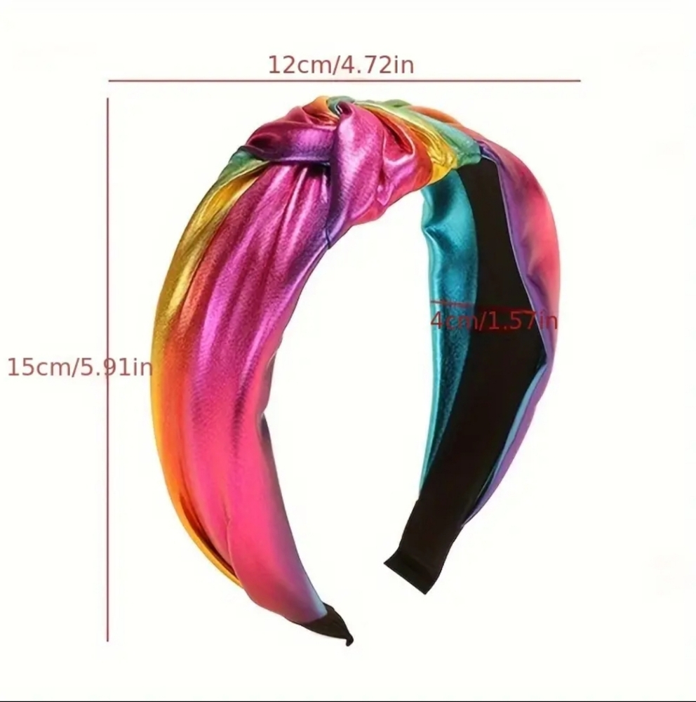 Colorful Satin Knot Headband Bright Rainbow Colors - Picture 4 of 6